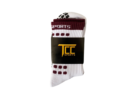 Maroon & White Grip Socks