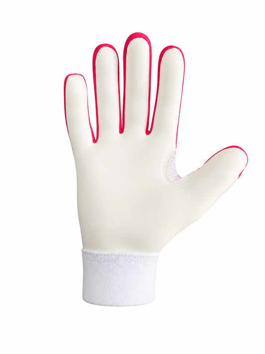 TCC Sports pink and white strapless Gaelic glove, palm view showing the latex grip and white wrist cuff.