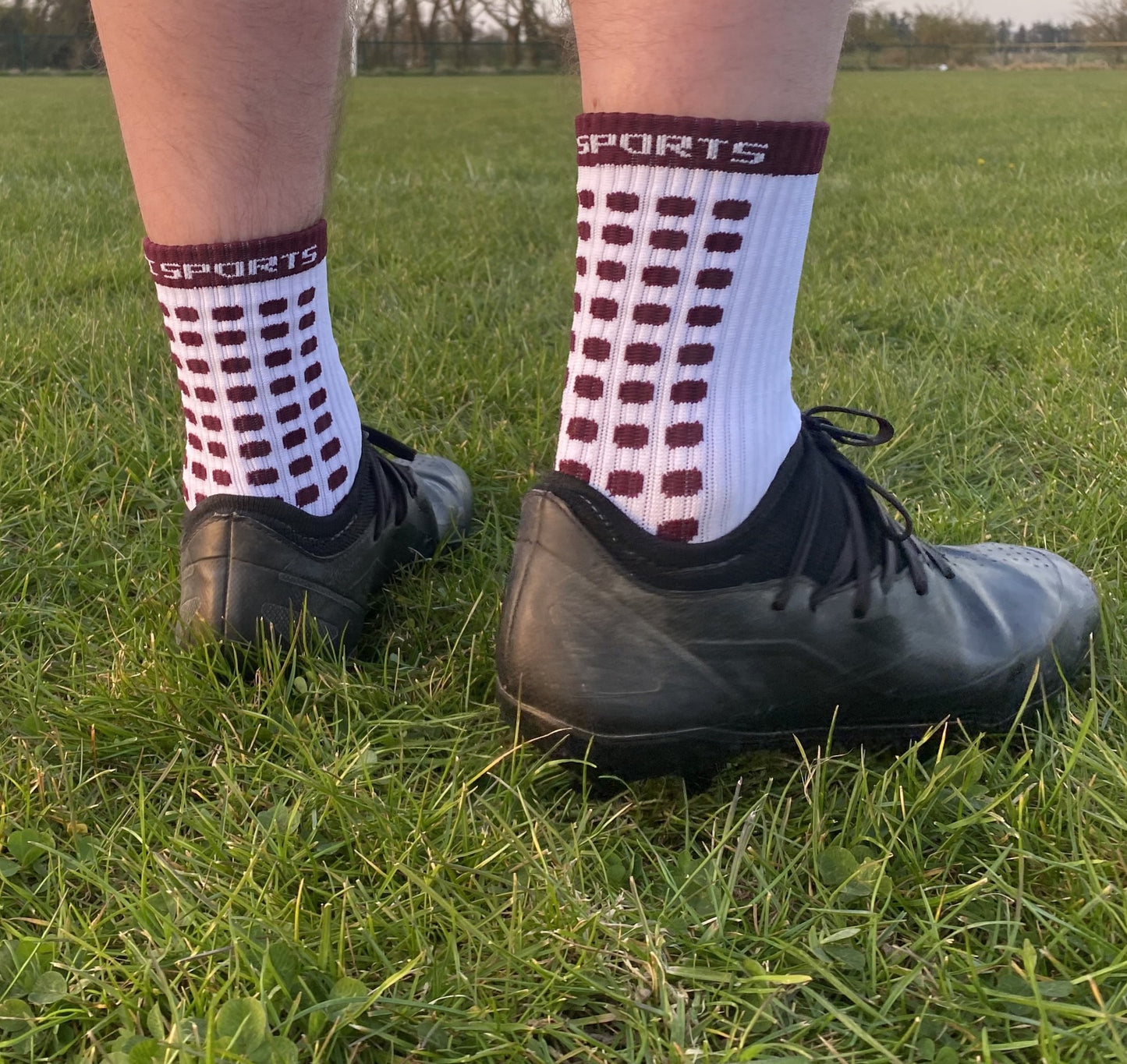 Maroon & White Grip Socks