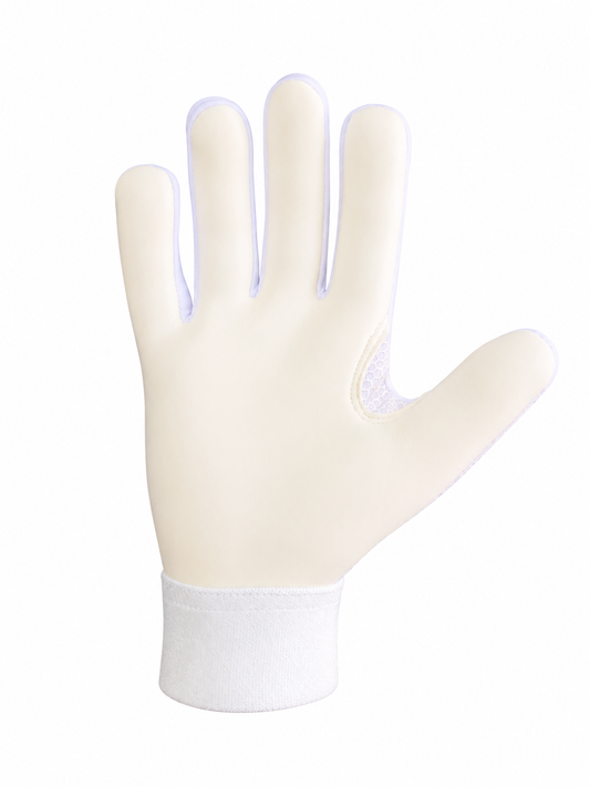 TCC Sports white and pink strapless Gaelic glove, palm view showing the latex grip and white wrist cuff.